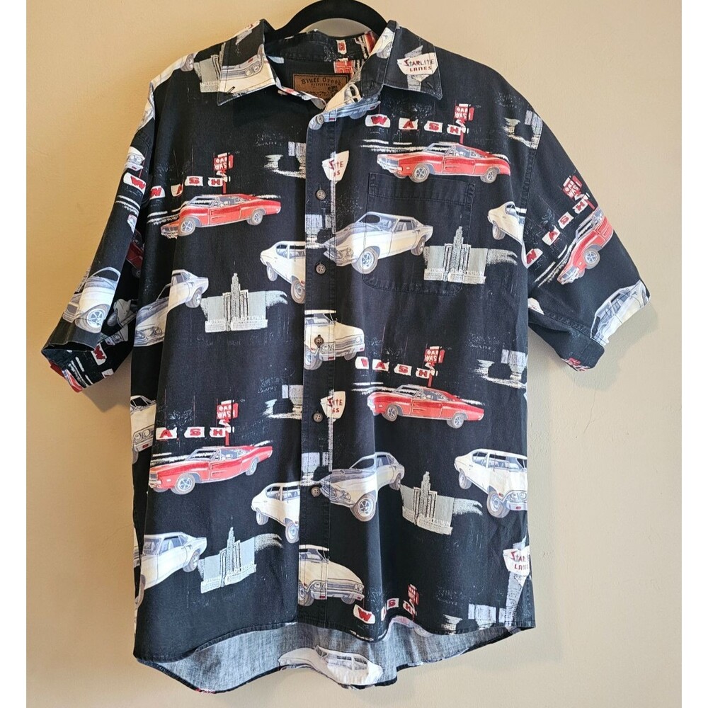 Men's XL ,  novelty Print Shirt Classic Cars Button Up shirt, Bluff Creek